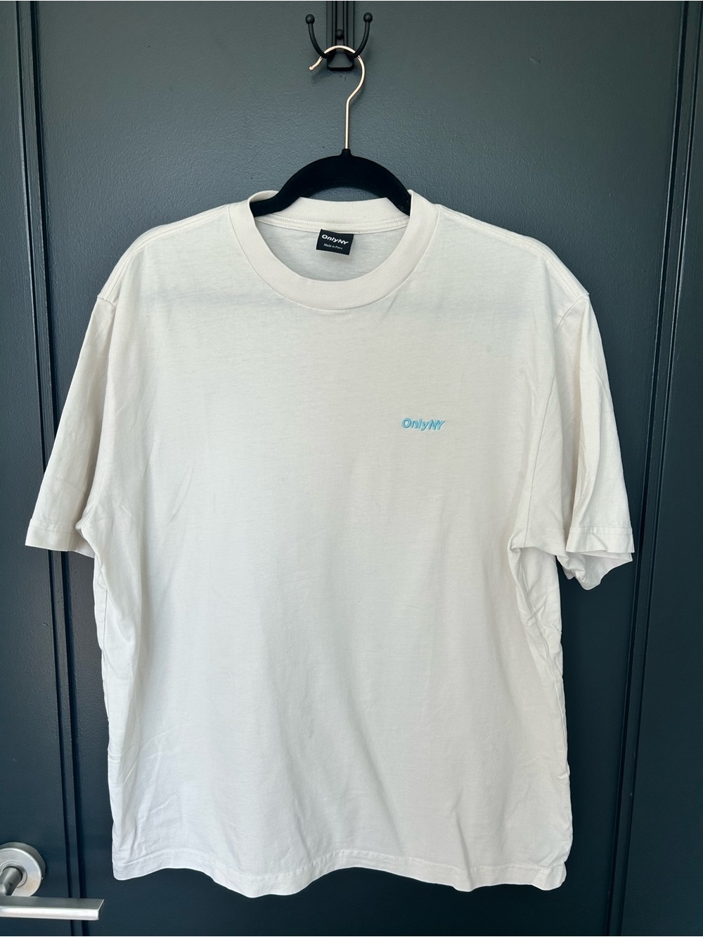 Only NY Cream Oversized Tee with Light Blue Logo - M
